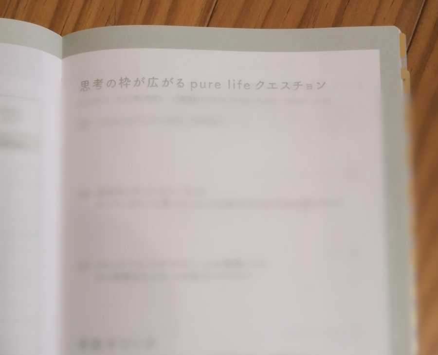 pure life diaryの思考の枠を広げるpure lifeクエスチョンページの画像